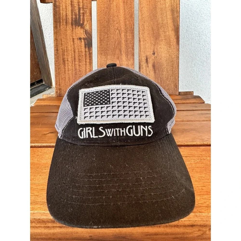 Girls Guns GWG Trucker Snap Back Hat‎ Black Gray Mesh Flag